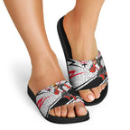 St Kilda Saints Australian Football Slide Sandals Superhero Mascot Art With Indigenous Pattern Art