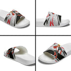 St Kilda Saints Australian Football Slide Sandals Superhero Mascot Art With Indigenous Pattern Art