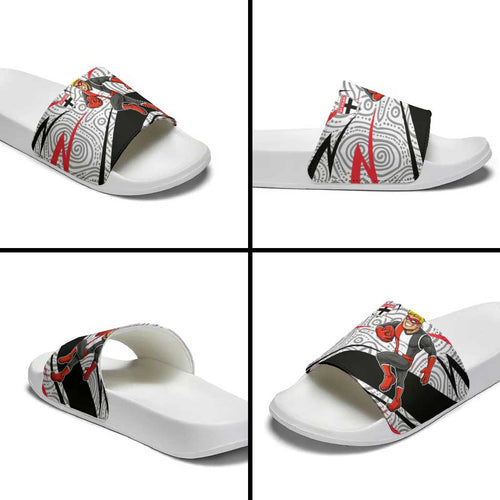 St Kilda Saints Australian Football Slide Sandals Superhero Mascot Art With Indigenous Pattern Art