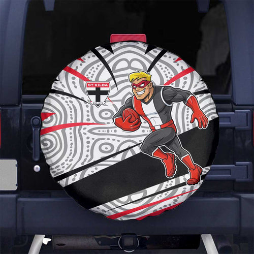 St Kilda Saints Australian Football Spare Tire Cover Superhero Mascot Art With Indigenous Pattern Art