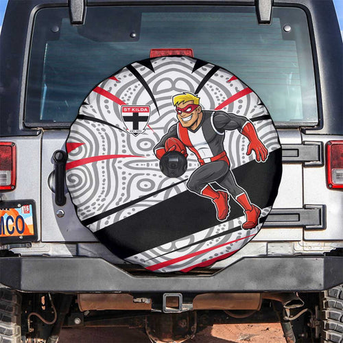 St Kilda Saints Australian Football Spare Tire Cover Superhero Mascot Art With Indigenous Pattern Art