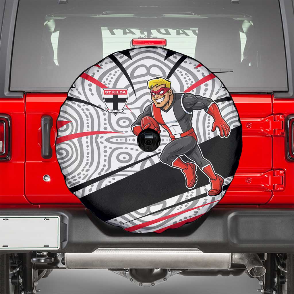 St Kilda Saints Australian Football Spare Tire Cover Superhero Mascot Art With Indigenous Pattern Art