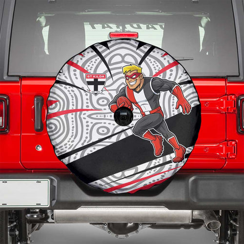St Kilda Saints Australian Football Spare Tire Cover Superhero Mascot Art With Indigenous Pattern Art