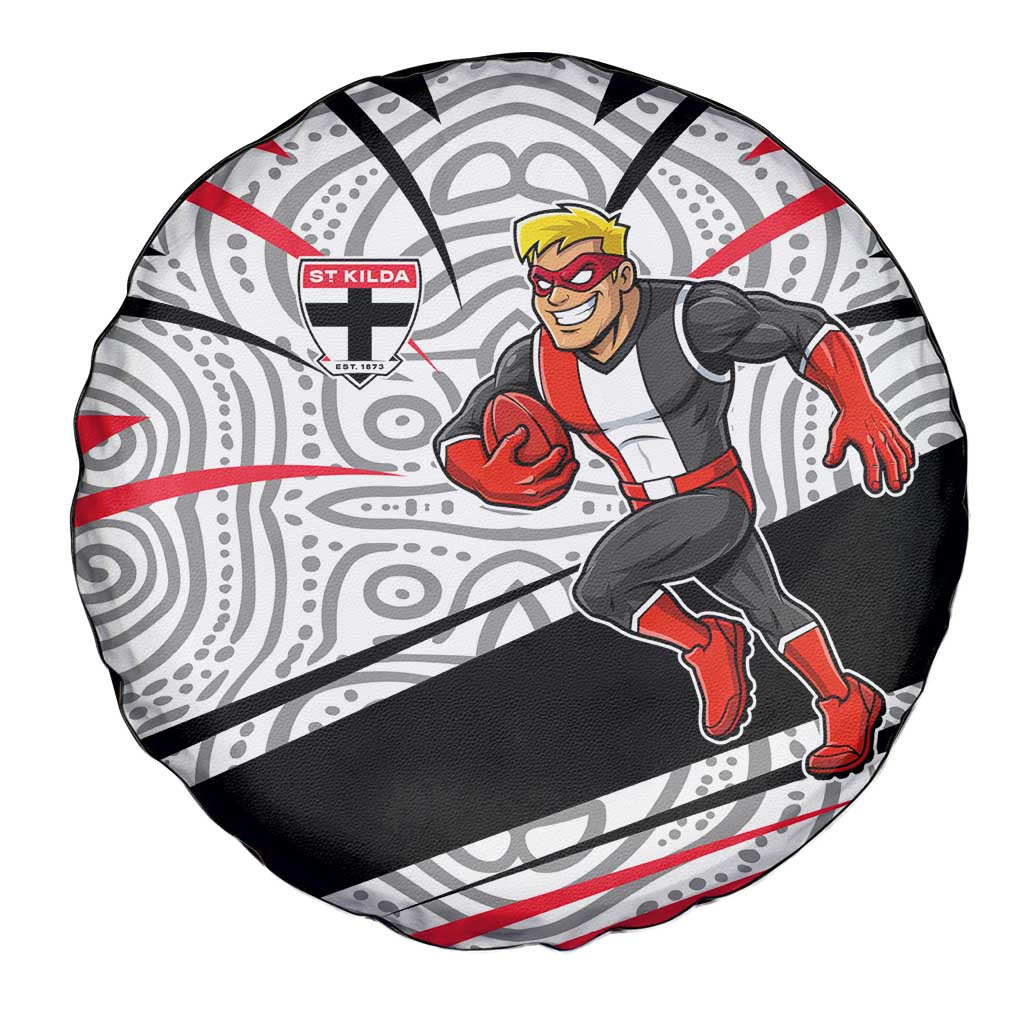 St Kilda Saints Australian Football Spare Tire Cover Superhero Mascot Art With Indigenous Pattern Art
