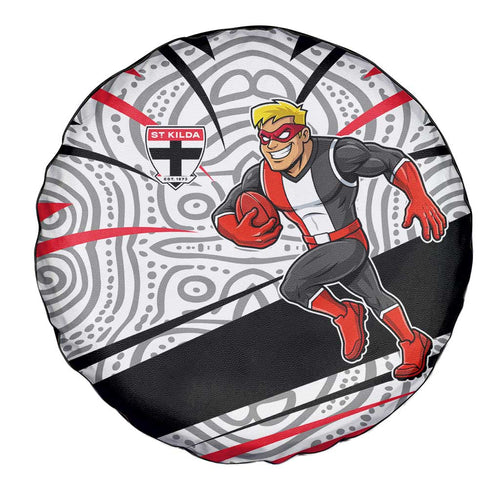 St Kilda Saints Australian Football Spare Tire Cover Superhero Mascot Art With Indigenous Pattern Art