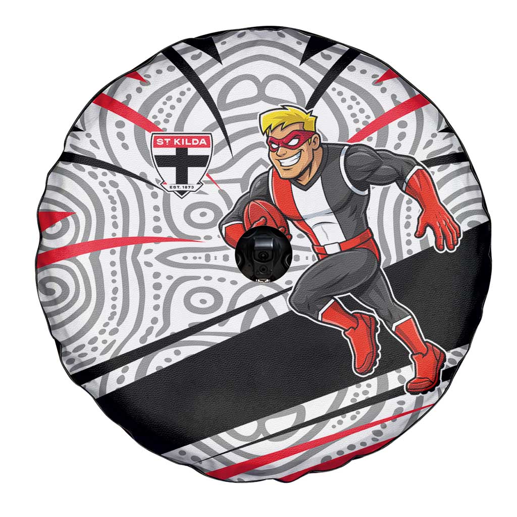 St Kilda Saints Australian Football Spare Tire Cover Superhero Mascot Art With Indigenous Pattern Art