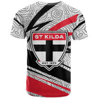 St Kilda Saints Australian Football T Shirt Superhero Mascot Art With Indigenous Pattern Art