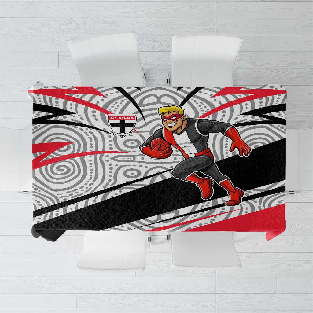 St Kilda Saints Australian Football Tablecloth Superhero Mascot Art With Indigenous Pattern Art