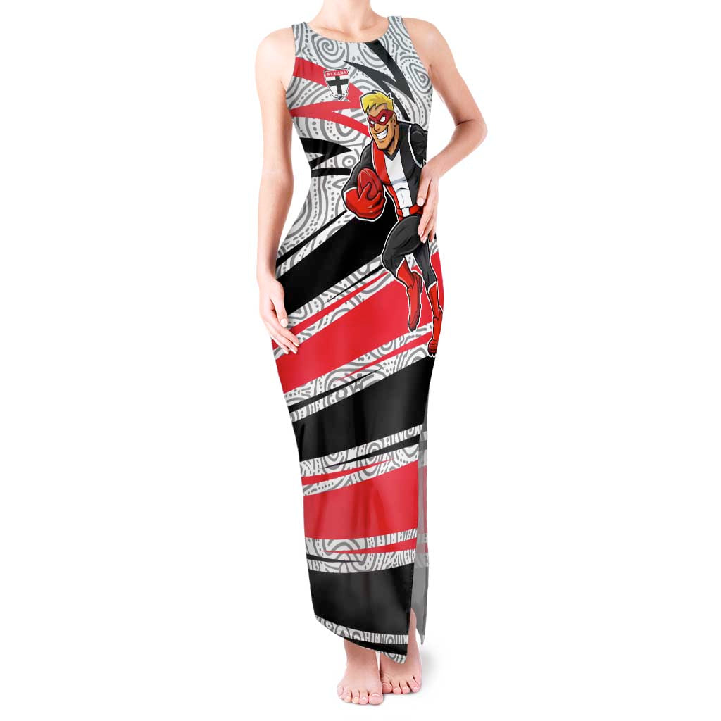 St Kilda Saints Australian Football Tank Maxi Dress Superhero Mascot Art With Indigenous Pattern Art