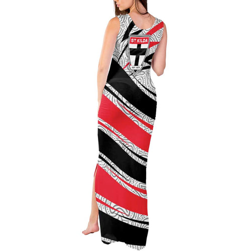 St Kilda Saints Australian Football Tank Maxi Dress Superhero Mascot Art With Indigenous Pattern Art