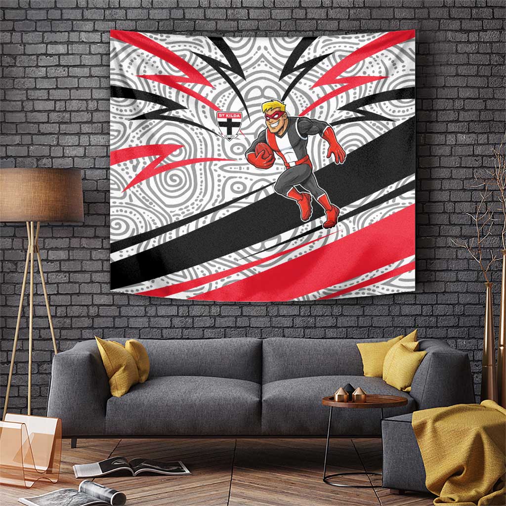St Kilda Saints Australian Football Tapestry Superhero Mascot Art With Indigenous Pattern Art
