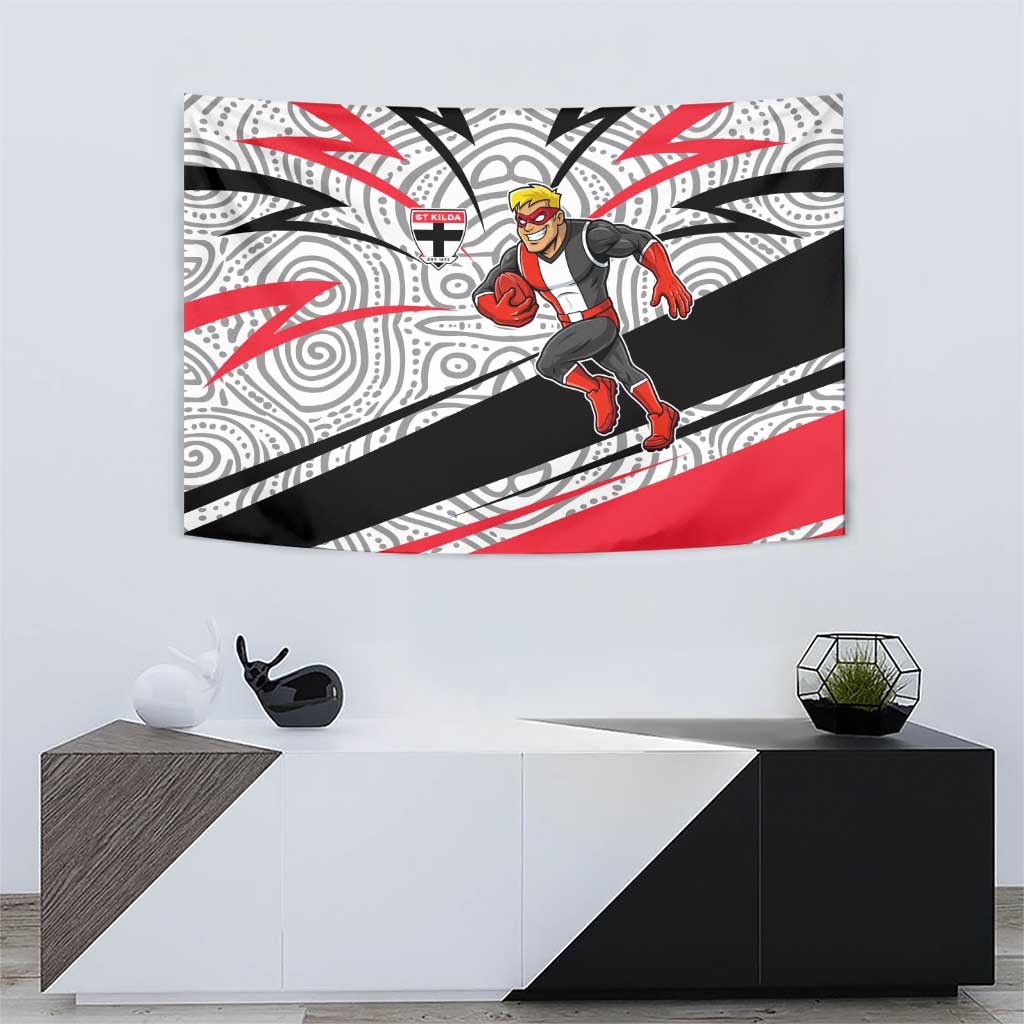 St Kilda Saints Australian Football Tapestry Superhero Mascot Art With Indigenous Pattern Art