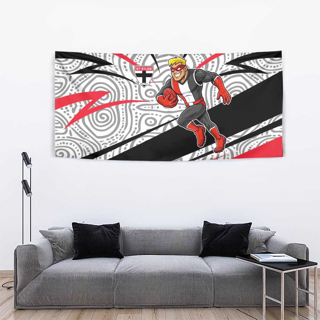 St Kilda Saints Australian Football Tapestry Superhero Mascot Art With Indigenous Pattern Art