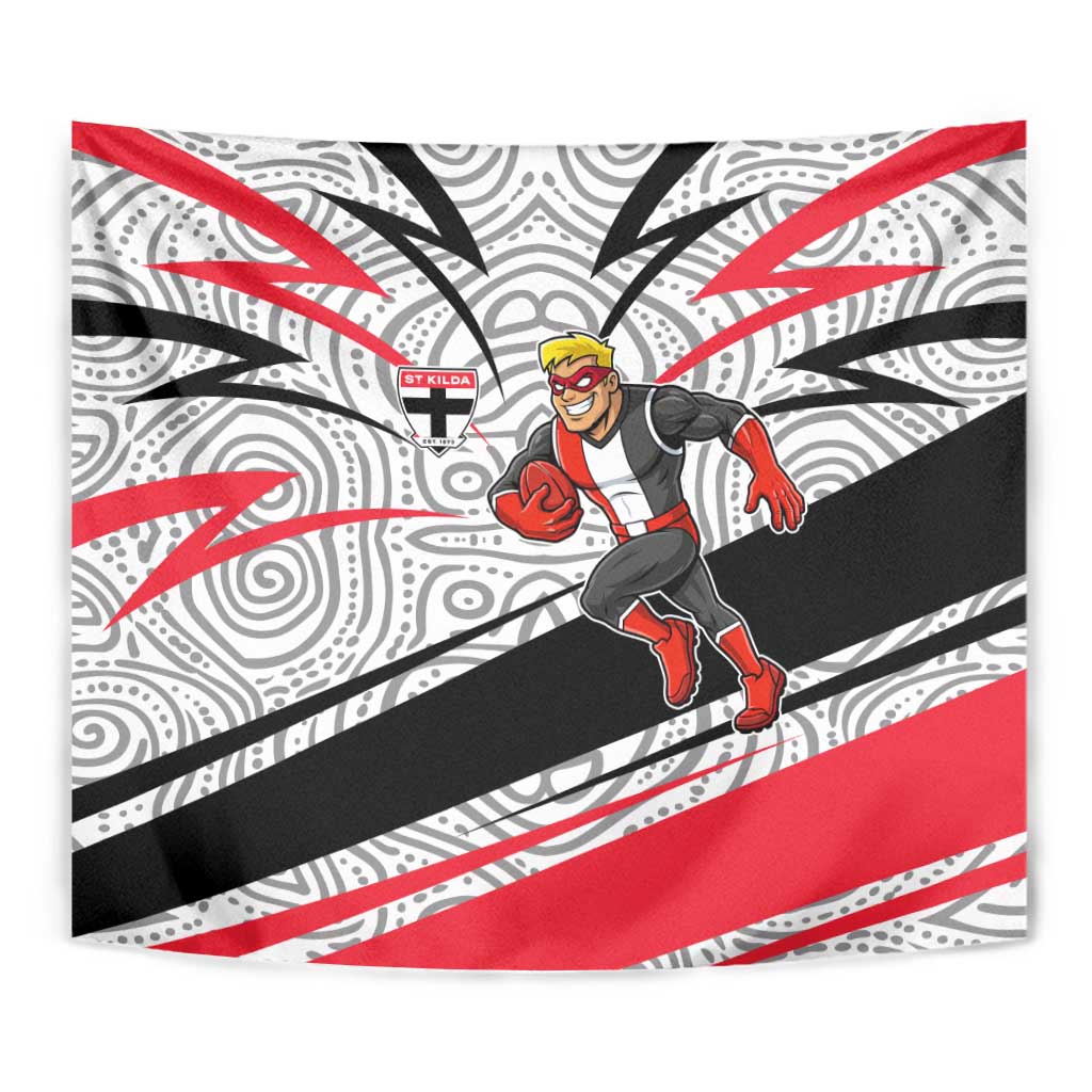 St Kilda Saints Australian Football Tapestry Superhero Mascot Art With Indigenous Pattern Art