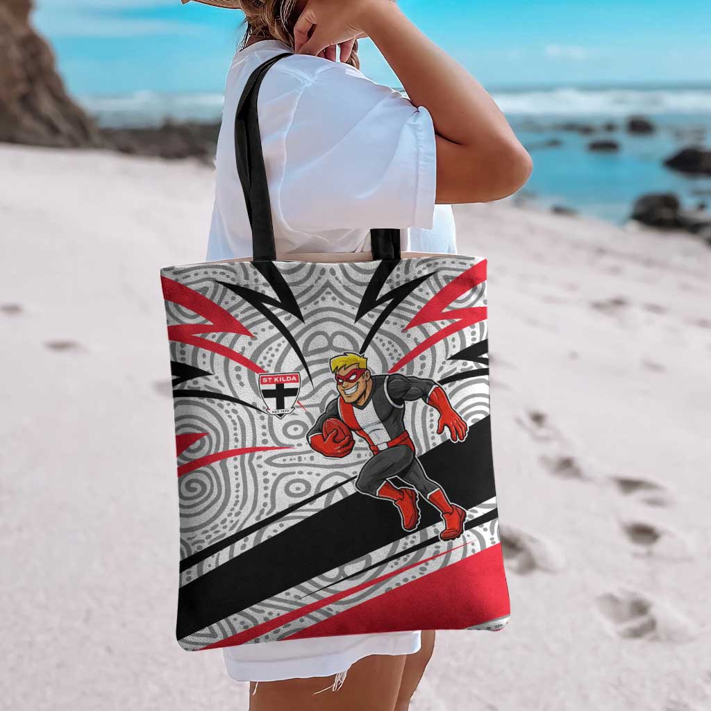 St Kilda Saints Australian Football Tote Bag Superhero Mascot Art With Indigenous Pattern Art
