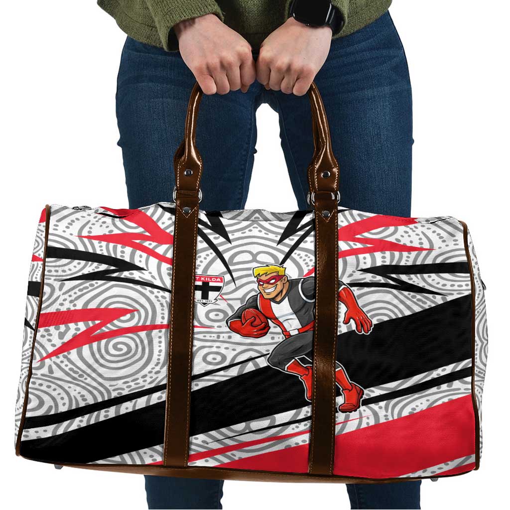 St Kilda Saints Australian Football Travel Bag Superhero Mascot Art With Indigenous Pattern Art