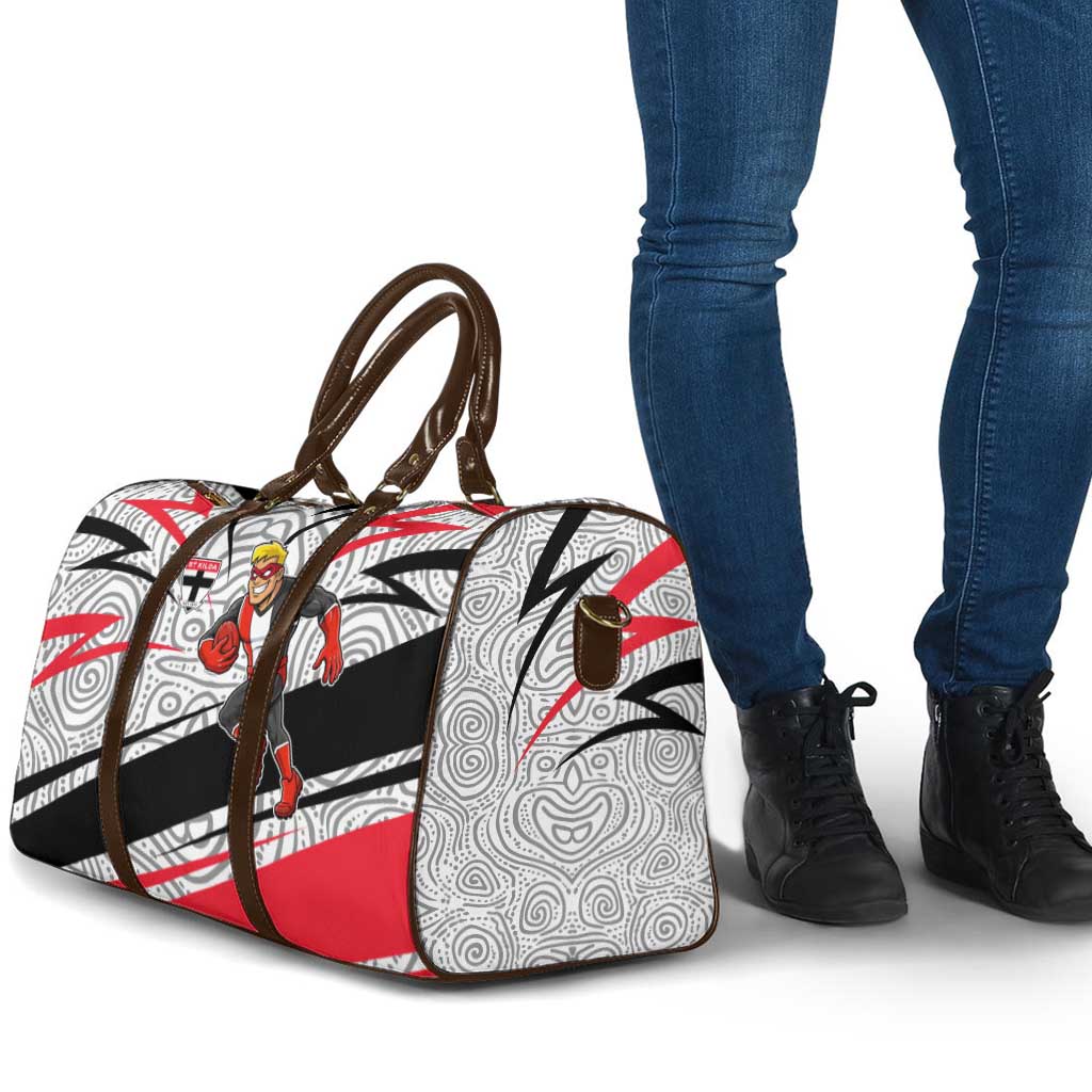 St Kilda Saints Australian Football Travel Bag Superhero Mascot Art With Indigenous Pattern Art