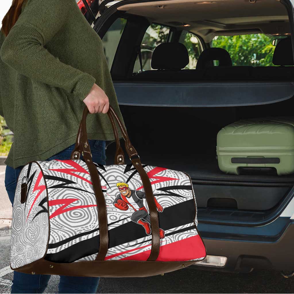 St Kilda Saints Australian Football Travel Bag Superhero Mascot Art With Indigenous Pattern Art