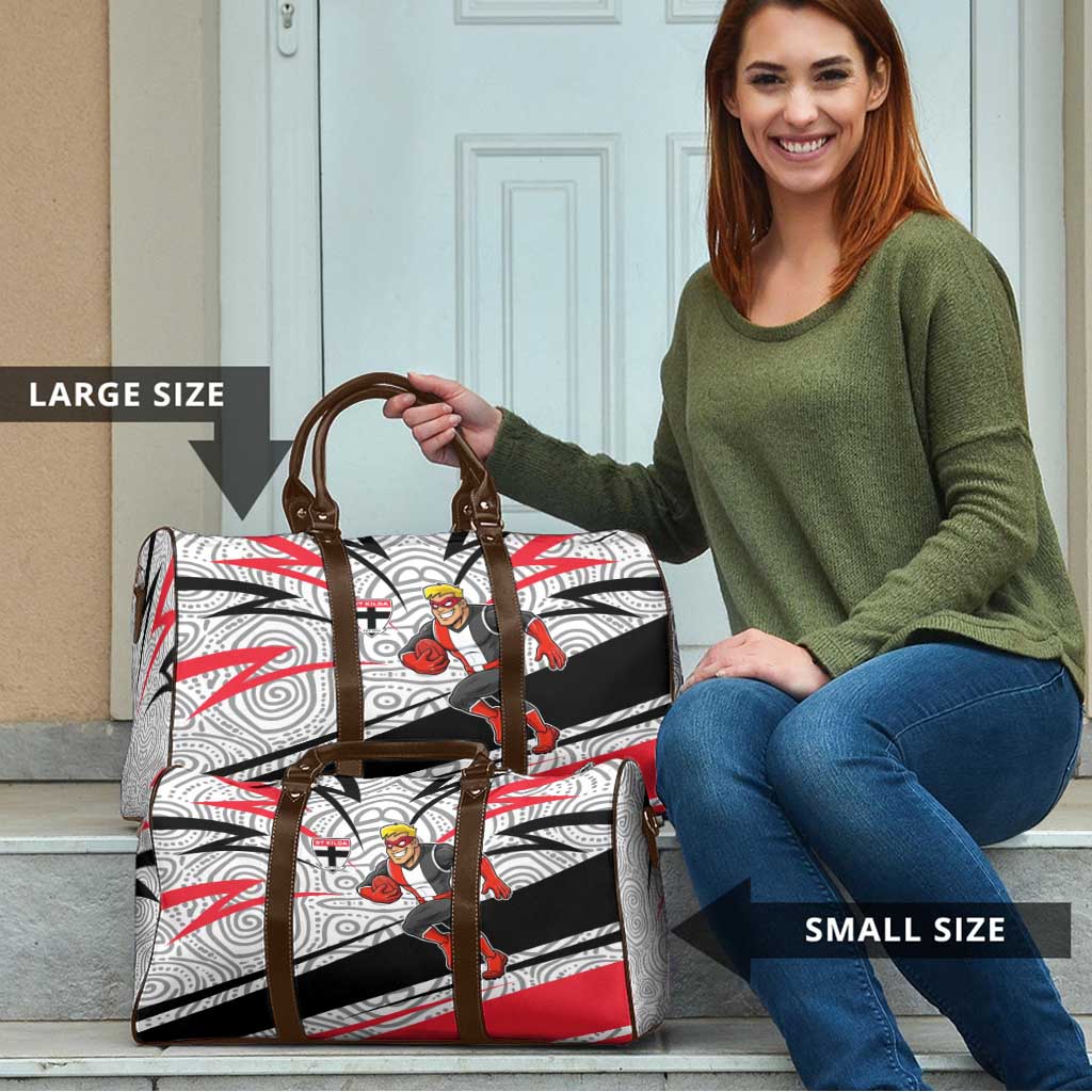 St Kilda Saints Australian Football Travel Bag Superhero Mascot Art With Indigenous Pattern Art