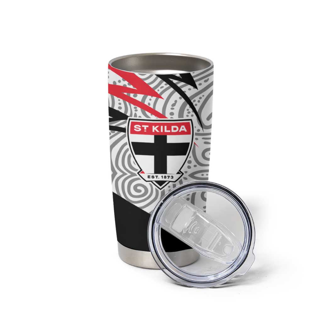 St Kilda Saints Australian Football Tumbler Cup Superhero Mascot Art With Indigenous Pattern Art