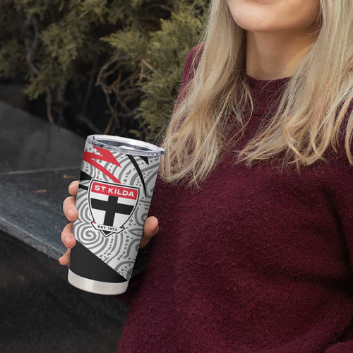 St Kilda Saints Australian Football Tumbler Cup Superhero Mascot Art With Indigenous Pattern Art
