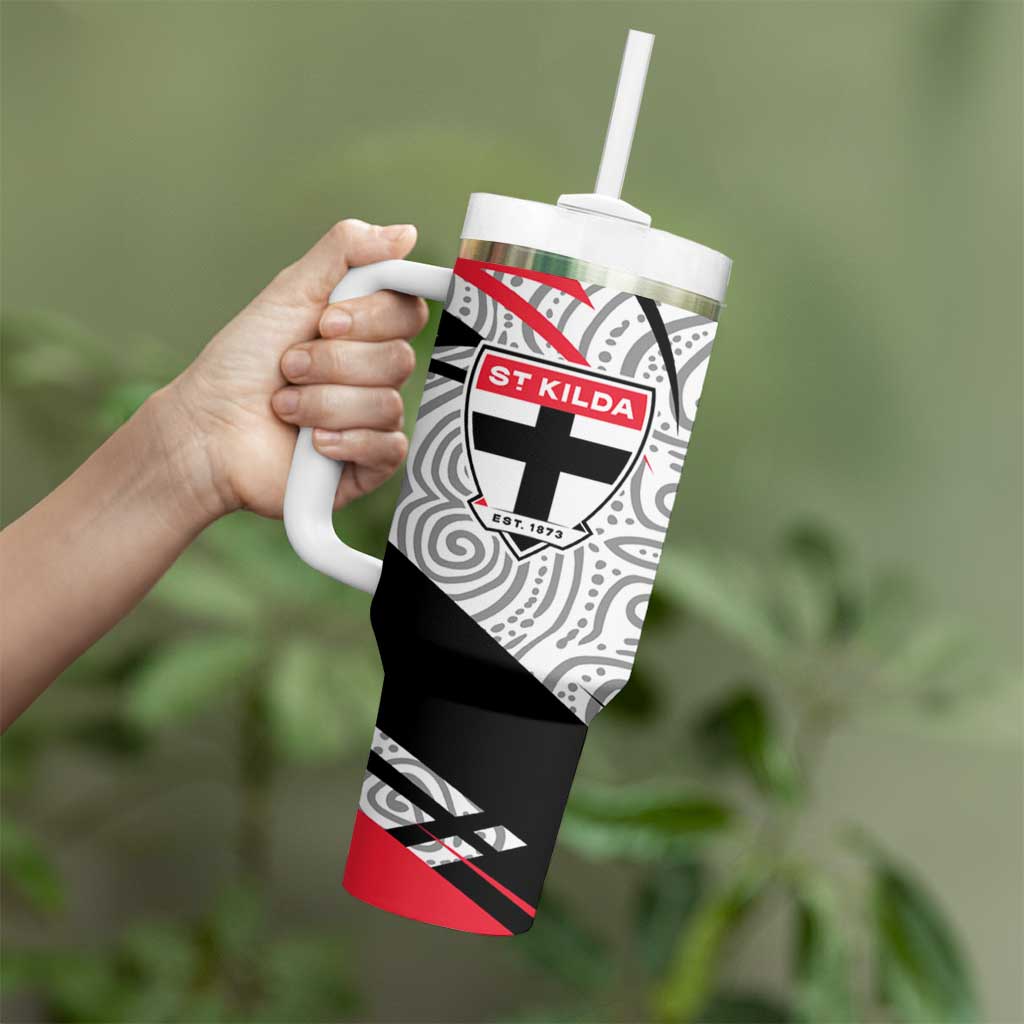 St Kilda Saints Australian Football Tumbler With Handle Superhero Mascot Art With Indigenous Pattern Art