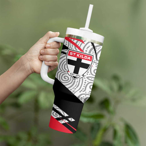 St Kilda Saints Australian Football Tumbler With Handle Superhero Mascot Art With Indigenous Pattern Art