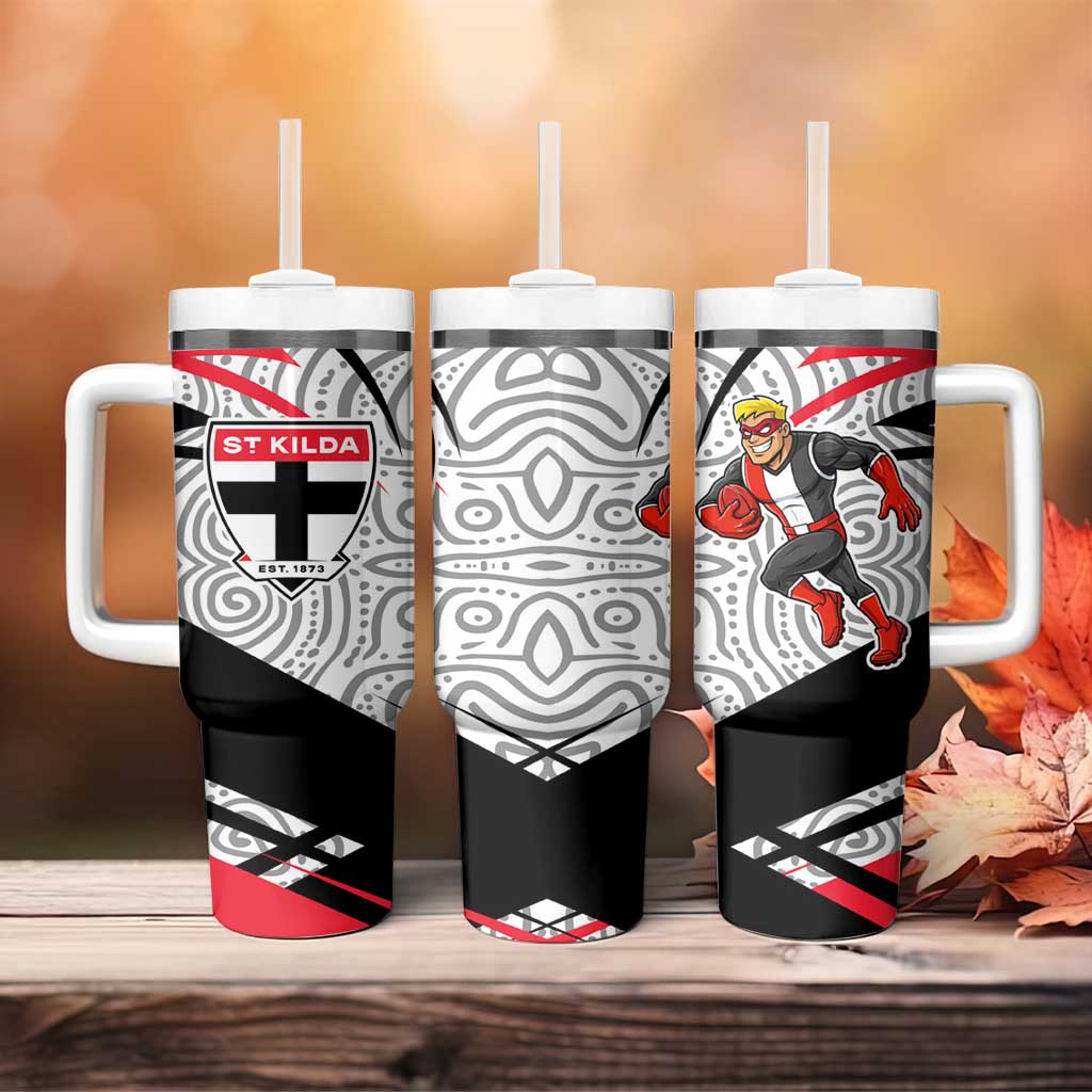 St Kilda Saints Australian Football Tumbler With Handle Superhero Mascot Art With Indigenous Pattern Art