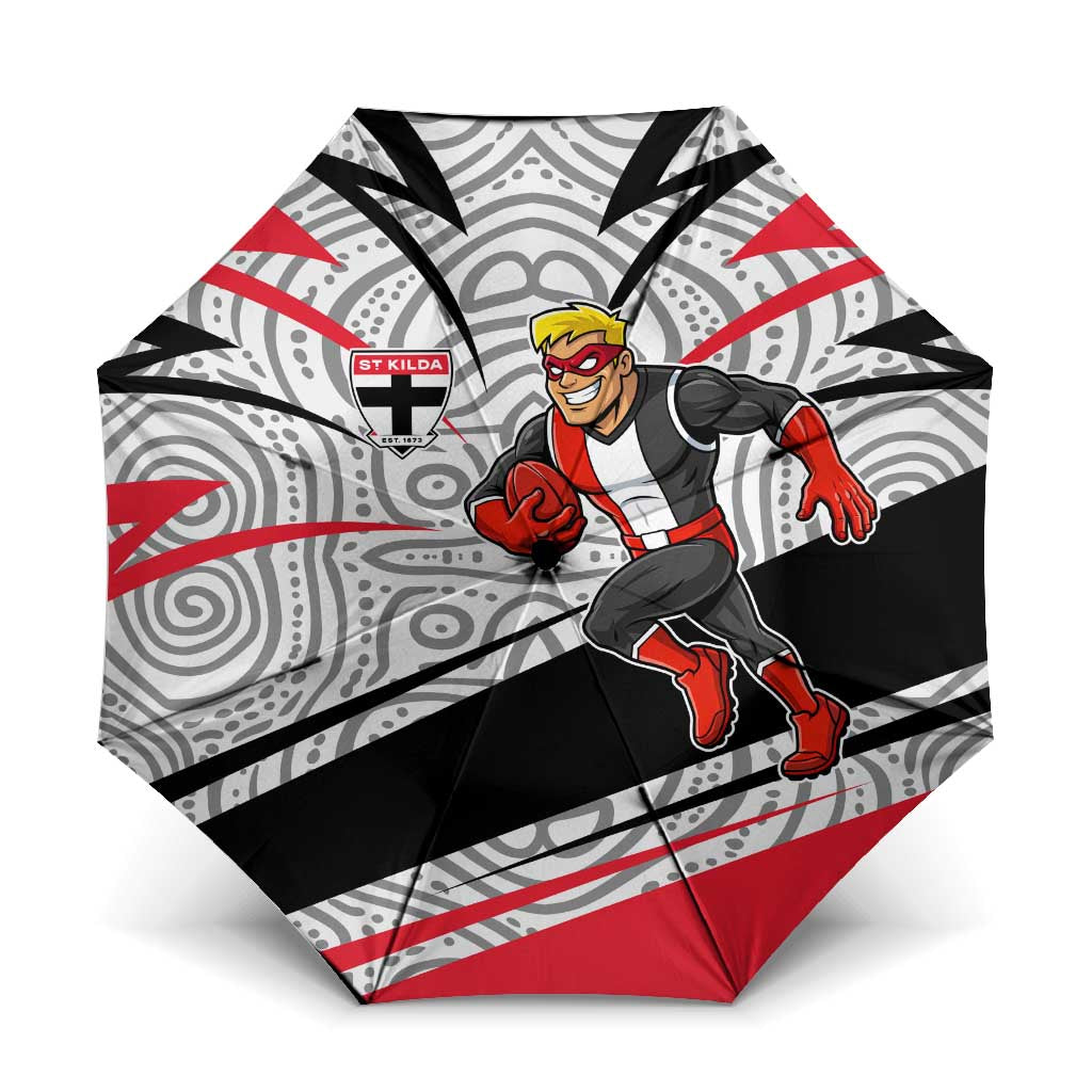 St Kilda Saints Australian Football Umbrella Superhero Mascot Art With Indigenous Pattern Art