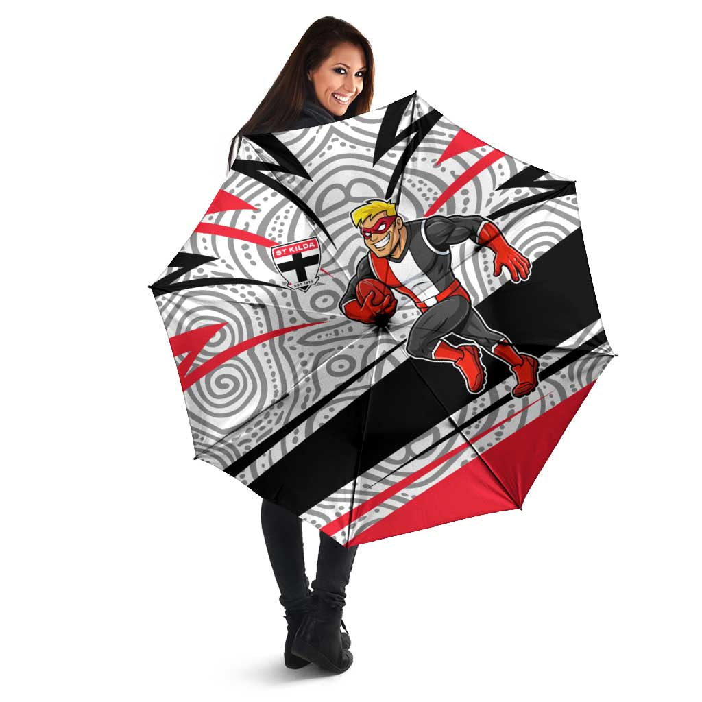 St Kilda Saints Australian Football Umbrella Superhero Mascot Art With Indigenous Pattern Art