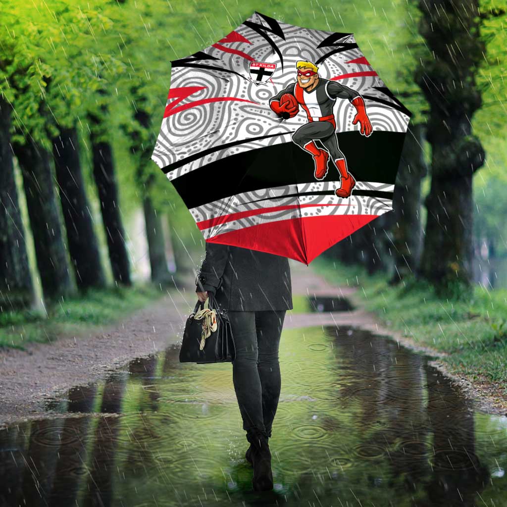 St Kilda Saints Australian Football Umbrella Superhero Mascot Art With Indigenous Pattern Art