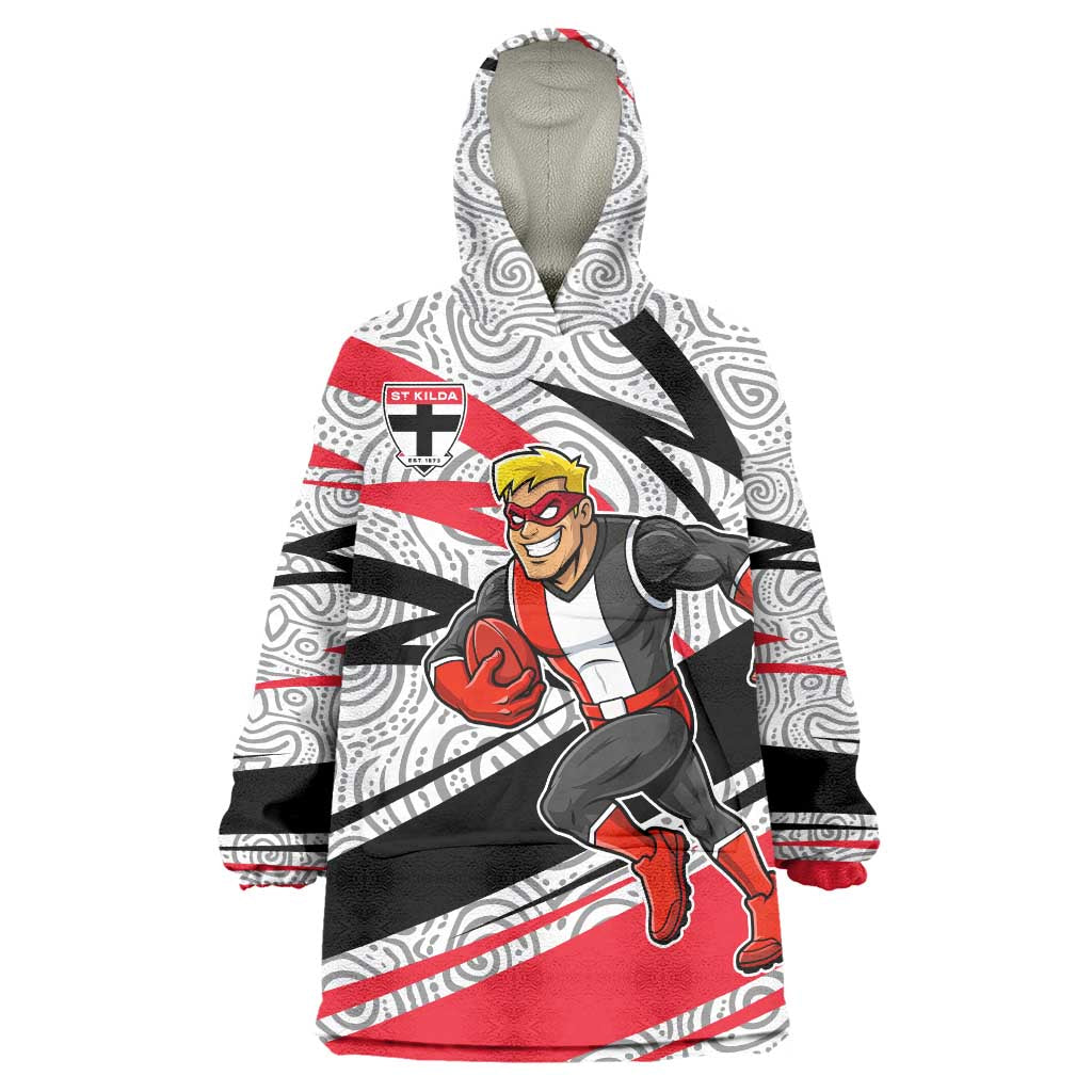St Kilda Saints Australian Football Wearable Blanket Hoodie Superhero Mascot Art With Indigenous Pattern Art
