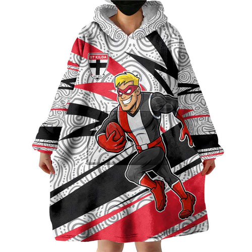 St Kilda Saints Australian Football Wearable Blanket Hoodie Superhero Mascot Art With Indigenous Pattern Art