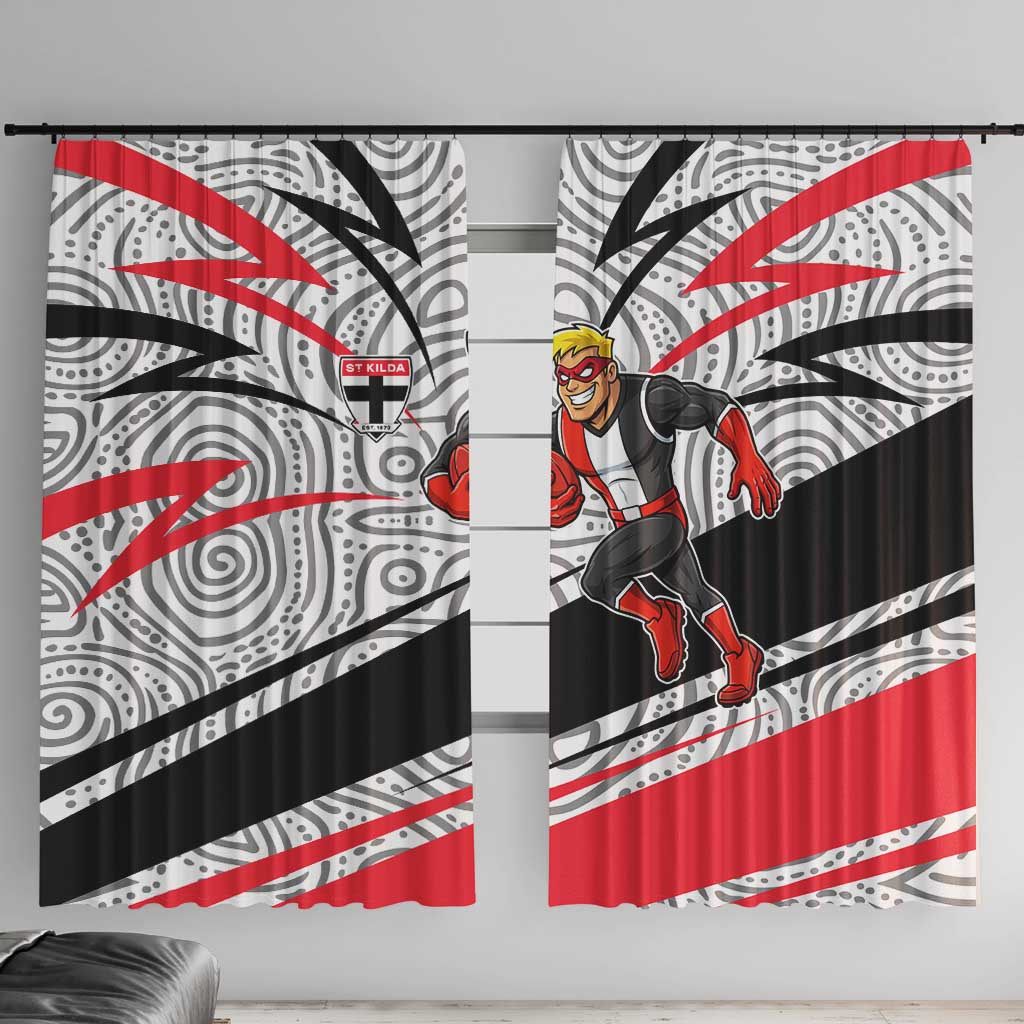 St Kilda Saints Australian Football Window Curtain Superhero Mascot Art With Indigenous Pattern Art