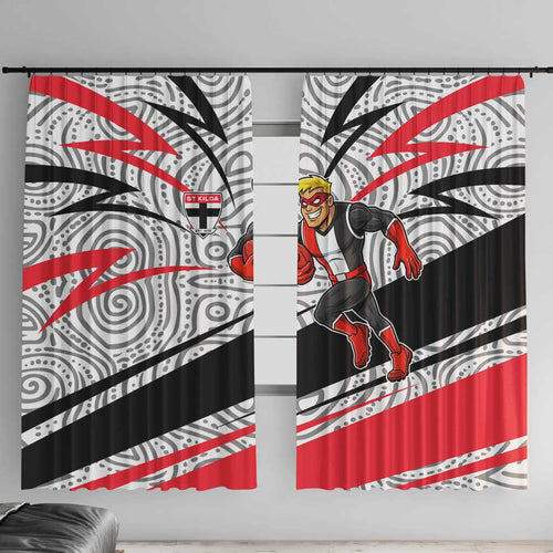 St Kilda Saints Australian Football Window Curtain Superhero Mascot Art With Indigenous Pattern Art