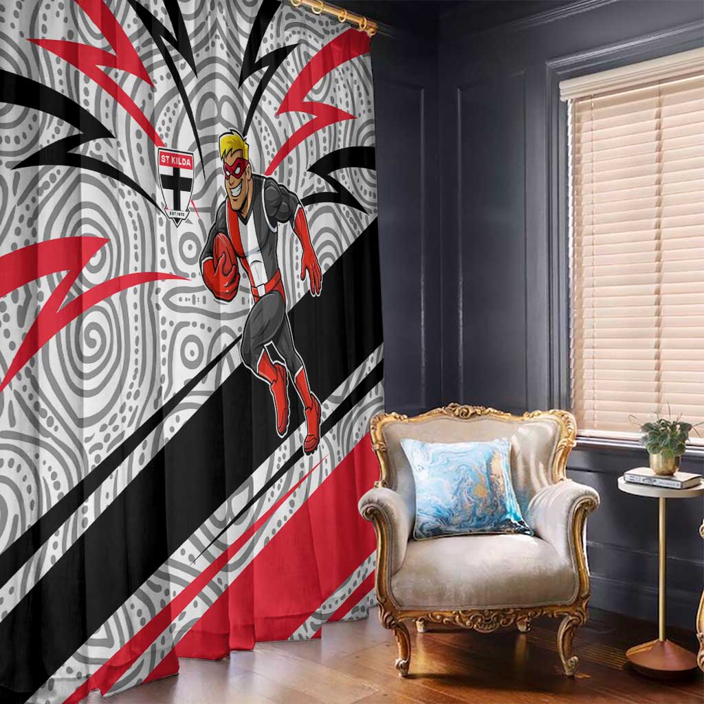 St Kilda Saints Australian Football Window Curtain Superhero Mascot Art With Indigenous Pattern Art