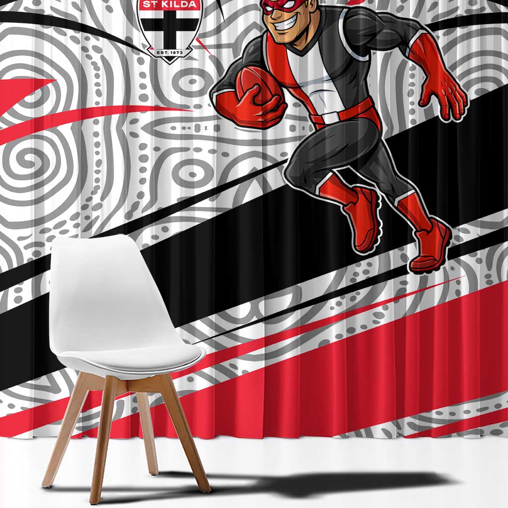 St Kilda Saints Australian Football Window Curtain Superhero Mascot Art With Indigenous Pattern Art