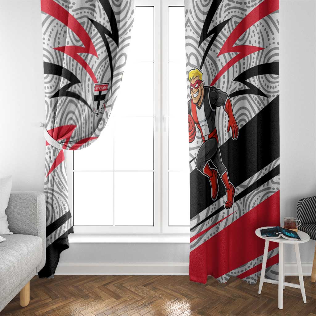 St Kilda Saints Australian Football Window Curtain Superhero Mascot Art With Indigenous Pattern Art