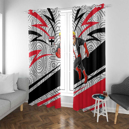 St Kilda Saints Australian Football Window Curtain Superhero Mascot Art With Indigenous Pattern Art