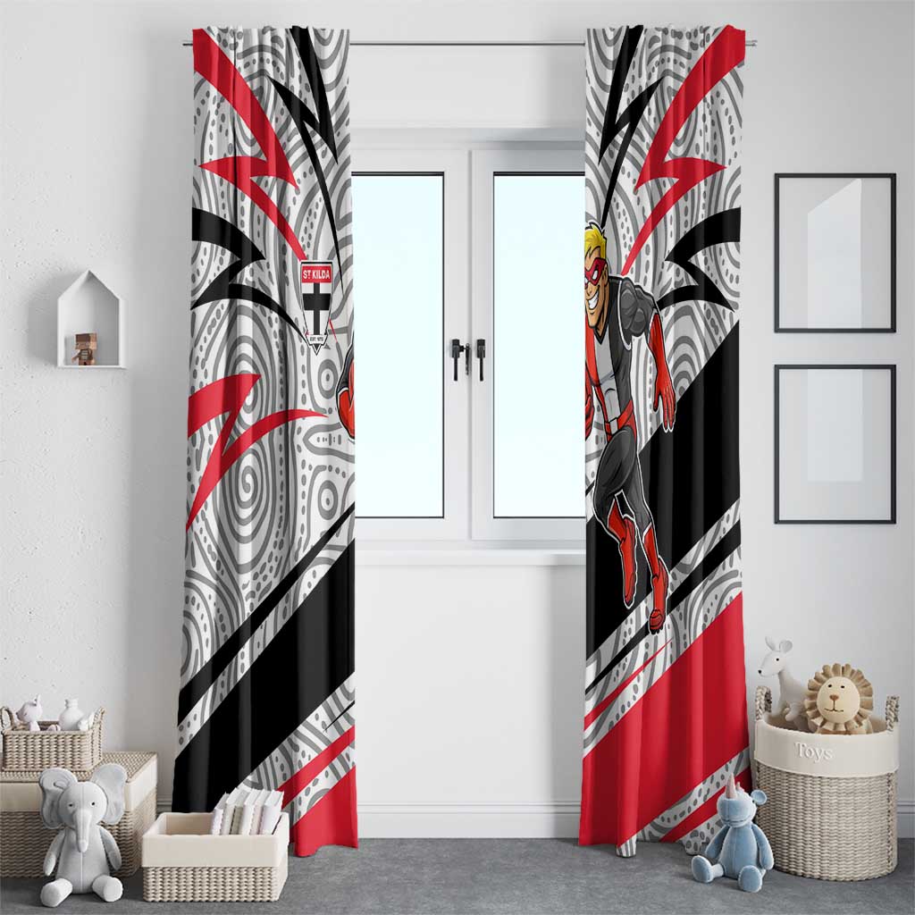 St Kilda Saints Australian Football Window Curtain Superhero Mascot Art With Indigenous Pattern Art