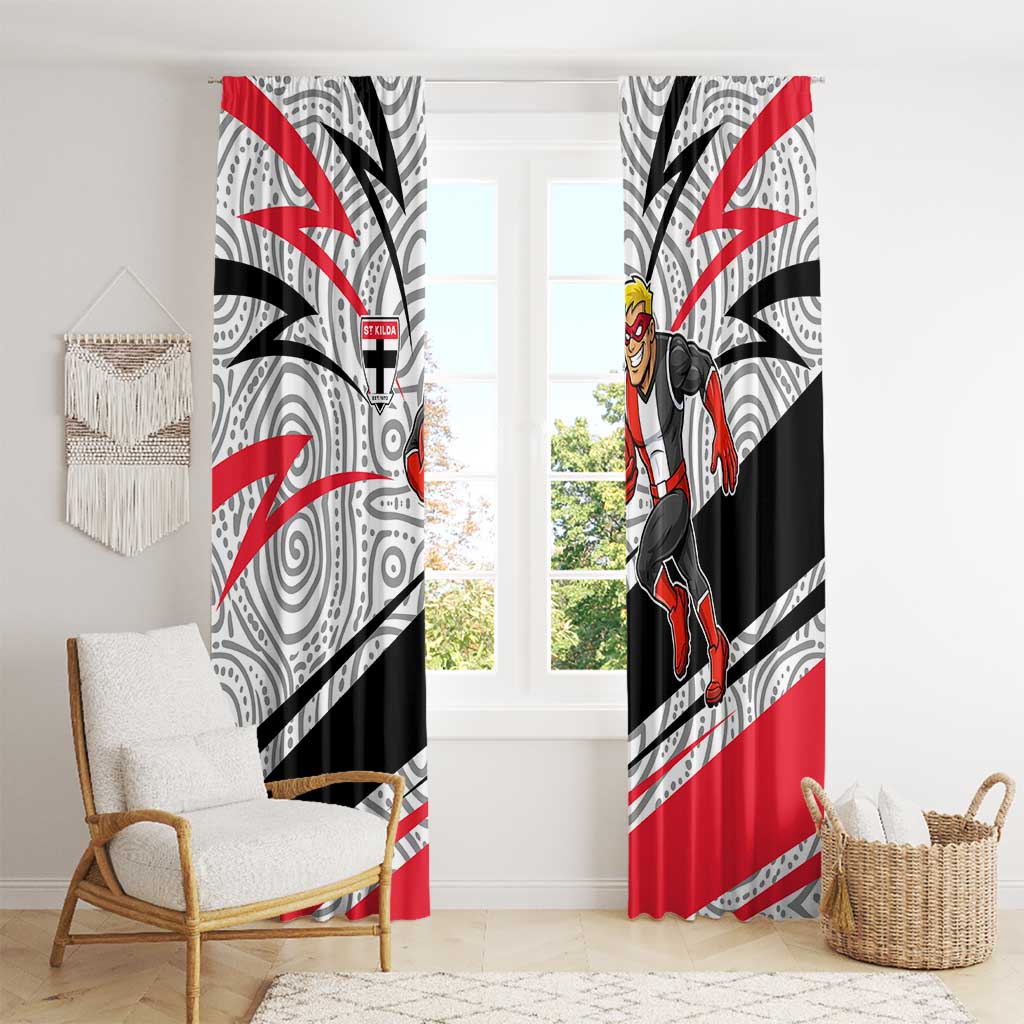 St Kilda Saints Australian Football Window Curtain Superhero Mascot Art With Indigenous Pattern Art