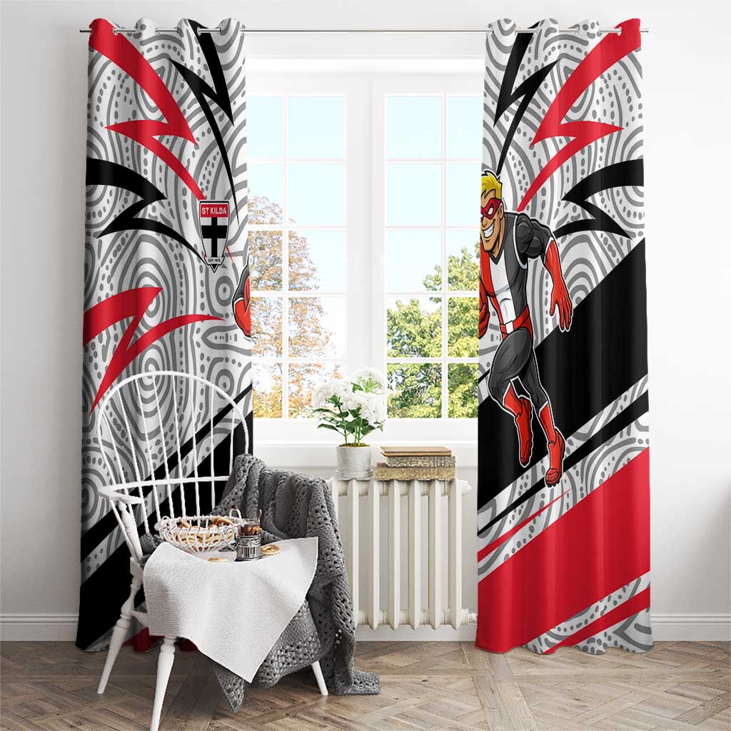 St Kilda Saints Australian Football Window Curtain Superhero Mascot Art With Indigenous Pattern Art