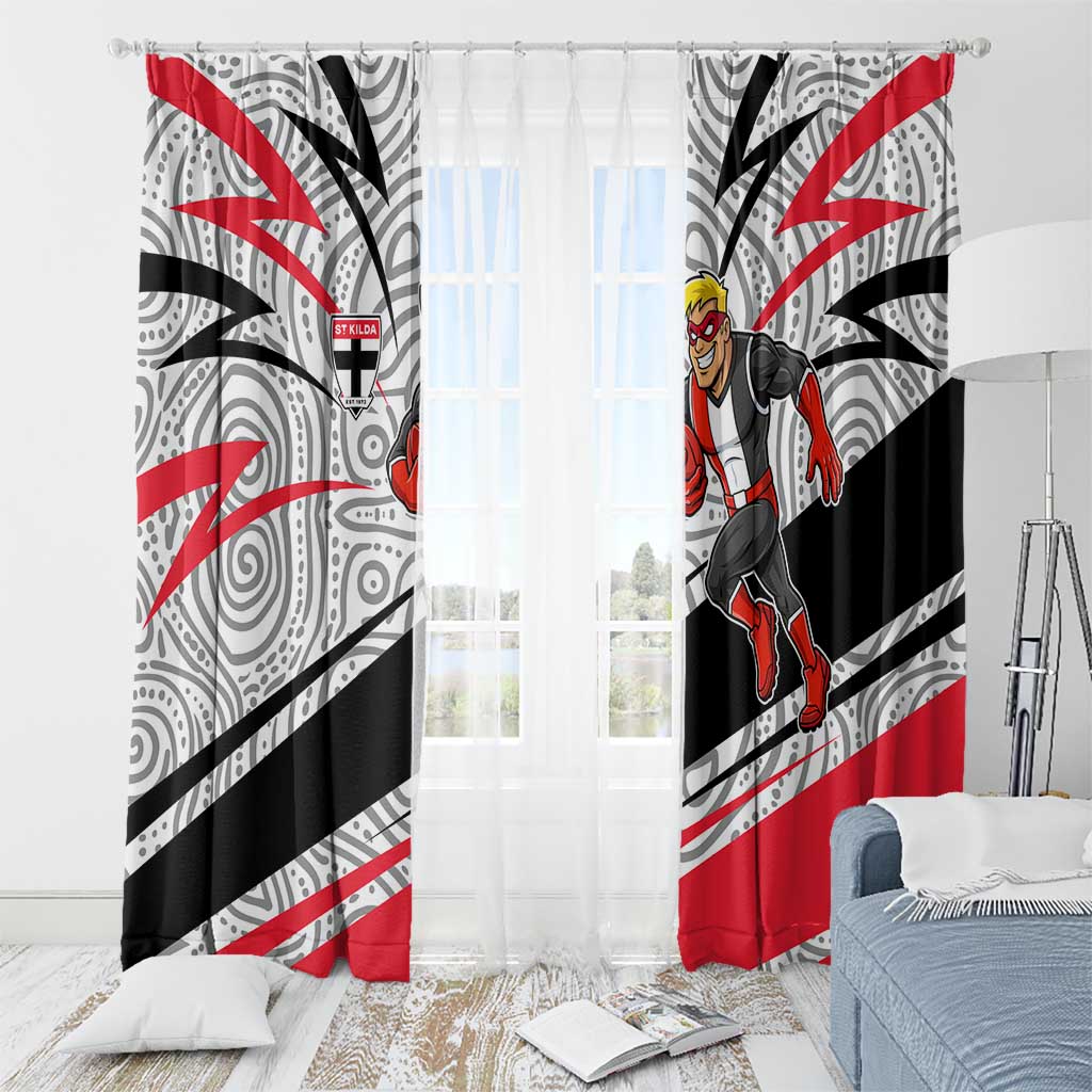 St Kilda Saints Australian Football Window Curtain Superhero Mascot Art With Indigenous Pattern Art