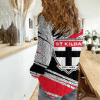 St Kilda Saints Australian Football Women Casual Shirt Superhero Mascot Art With Indigenous Pattern Art