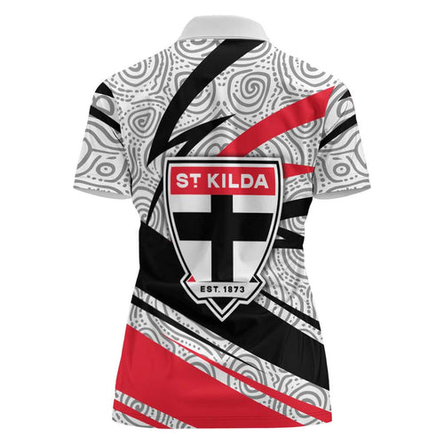 St Kilda Saints Australian Football Women Polo Shirt Superhero Mascot Art With Indigenous Pattern Art