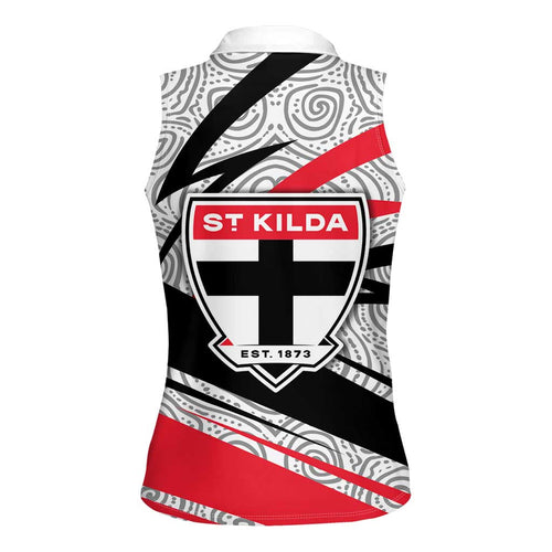 St Kilda Saints Australian Football Women Sleeveless Polo Shirt Superhero Mascot Art With Indigenous Pattern Art