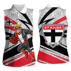 St Kilda Saints Australian Football Women Sleeveless Polo Shirt Superhero Mascot Art With Indigenous Pattern Art