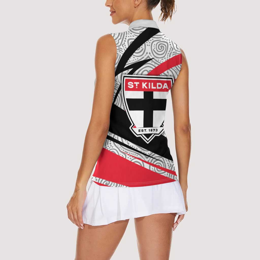 St Kilda Saints Australian Football Women Sleeveless Polo Shirt Superhero Mascot Art With Indigenous Pattern Art