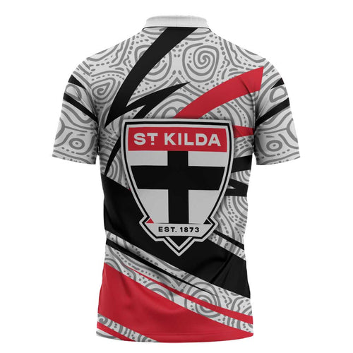 St Kilda Saints Australian Football Zipper Polo Shirt Superhero Mascot Art With Indigenous Pattern Art