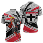 St Kilda Saints Australian Football Zipper Polo Shirt Superhero Mascot Art With Indigenous Pattern Art